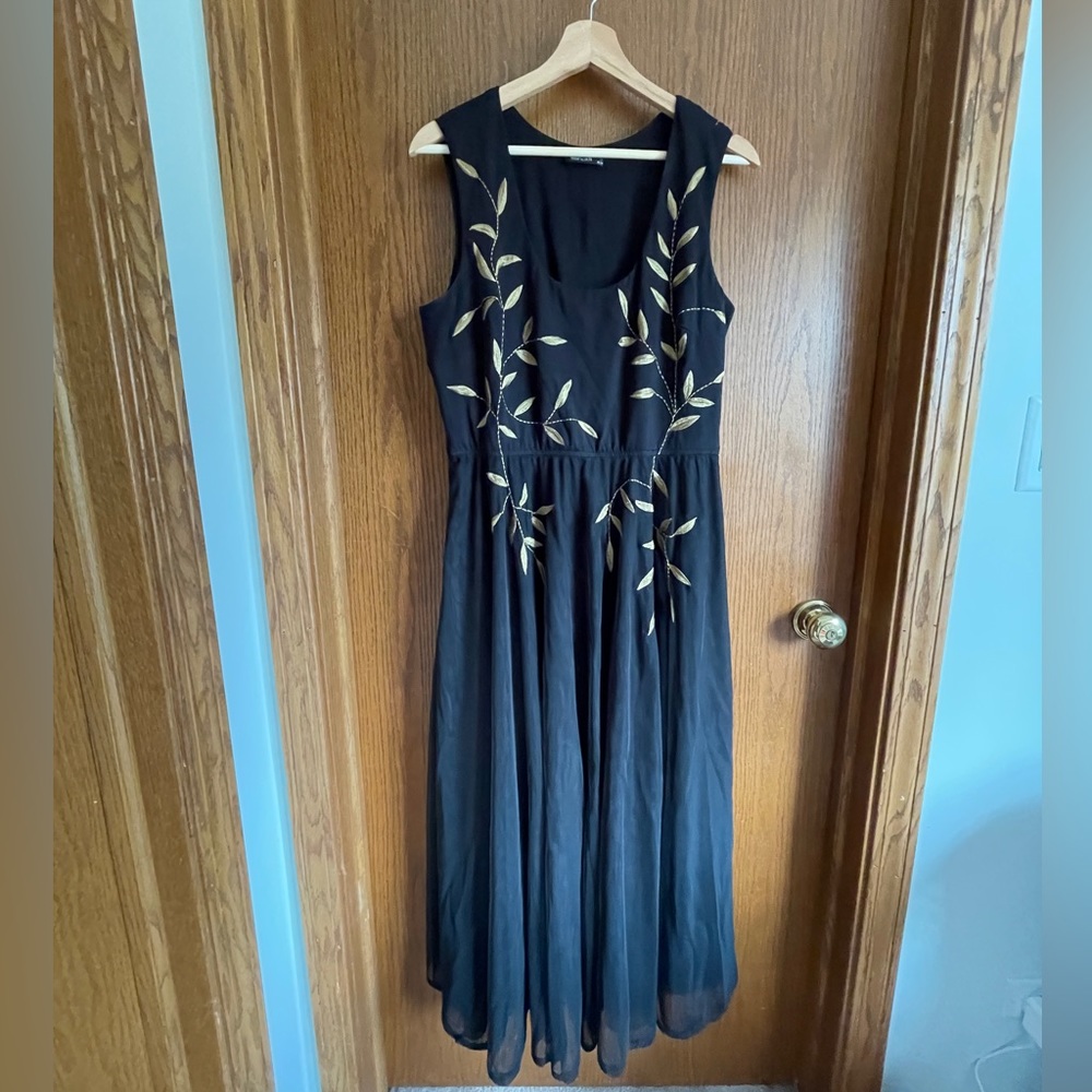 Eshakti Gold Embroidered Calf Length Dress